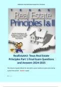 RealEstateU: Texas Real Estate Principles Part 1 Final Exam Questions and Answers 2024-2025.