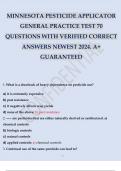 MINNESOTA PESTICIDE APPLICATOR GENERAL PRACTICE TEST 70 QUESTIONS WITH VERIFIED CORRECT ANSWERS NEWEST 2024. A+ GUARANTEED.