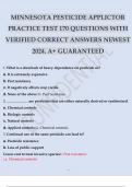 MINNESOTA PESTICIDE APPLICTOR PRACTICE TEST 170 QUESTIONS WITH VERIFIED CORRECT ANSWERS NEWEST 2024. A+ GUARANTEED.