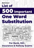 500 Important One Word Substitutions For Bank ,SSC, Insurance &Railway Exams