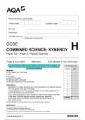 2023 AQA GCSE COMBINED SCIENCE: SYNERGY 8465/3H Higher Tier  Paper 3 Physical Sciences Question Paper & Mark scheme (Merged)  June 2023 [VERIFIED]