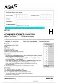 2023 AQA GCSE COMBINED SCIENCE: SYNERGY 8465/4H Higher Tier Paper 4 Physical Sciences Question Paper & Mark scheme (Merged) June 2023 [VERIFIED