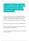 PHLEBOTOMY TECHNICIAN NHA EXAM 3(ACTUAL EXAM) WITH CORRECT 100+ ACTUAL QUESTIONS AND CORRECTLY  WELL DEFINED ANSWERS LATEST 2024 ALREADY GRADED A+ 