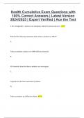 Health Cumulative Exam Questions with 100% Correct Answers | Latest Version 2024/2025 | Expert Verified | Ace the Test