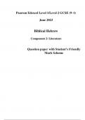 Pearson Edexcel Level 1/Level 2 GCSE (9–1) June 2023 Biblical Hebrew Component 2: Literature Question paper with Student’s Friendly Mark Scheme