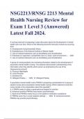 NSG2213/RNSG 2213 Mental Health Nursing Review for Exam 1 Level 3 (Answered) Latest Fall 2024.