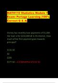 MATH110 Statistics Module 7  Exam: Portage Learning |100%  Correct Q & A|