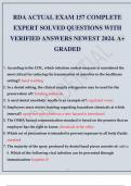 RDA ACTUAL EXAM 157 COMPLETE EXPERT SOLVED QUESTIONS WITH VERIFIED ANSWERS NEWEST 2024. A+ GRADED.