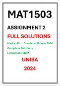 MAT1503 ASSIGNMENT 2 COMPLETE SOLUTIONS UNISA 2024 LINEAR ALGEBRA 