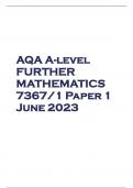 AQA A-level FURTHER MATHEMATICS 7367/1 Paper 1 June 2023