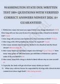 WASHINGTON STATE DOL WRITTEN TEST 100+ QUESTIONS WITH VERIFIED CORRECT ANSWERS