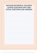 MICHIGAN RESIDENTIAL BUILDER'S LICENSE EXAM BANK WITH 1000+ ACTUAL QUESTIONS AND ANSWERS