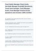 Food Safety Manager Flash Cards, ServSafe Manager Exam(80 Questions), Texas food manager, Food Manager Exam, Food Manager Practice Exam Questions and Answers 100% Verified