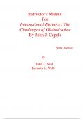 Instructor Manual With Test Bank for International Business The Challenges of Globalization 9th Edition By John Wild, Kenneth Wild (All Chapters, 100% Original Verified, A+ Grade)