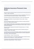 Alabama Insurance Personal Lines Exam 2024 Questions and Answers