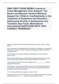 DMH CMHT EXAM (MDMH Licensure -Crisis Management -Peer Support: The Basics and Beyond -Positive Behavior Support for Children -Confidentiality in the Treatment of Substance Use Disorders -Addressing Suicide in Adolescents and Transition Age Youth -Motivat