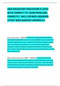 AQA SOCIOLOGY EDUCATION A LEVEL WITH CORRECT 75+ QUESTIONS AND CORRECTLY  WELL DEFINED ANSWERS LATEST 2024 ALREADY GRADED A+   