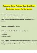 Registered Dental Assisting State Board Exam Questions and Answers (Verified Answers)