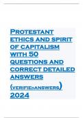 Protestant ethics and spirit of capitalism with 50 questions and correct detailed answers (verifiedanswers) 2024