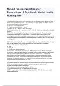 NCLEX Practice Questions for Foundations of Psychiatric Mental Health Nursing (RN) Exam 2024/2025 With Graded A Solutions.