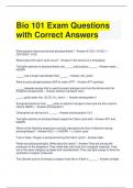 Bio 101 Exam Questions with Correct Answers