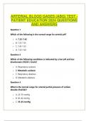 ARTERIAL BLOOD GASES (ABG) TEST - PATIENT EDUCATION 2024 QUESTIONS AND ANSWERS