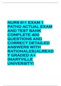 NURS 611 EXAM 1 PATHO ACTUAL EXAM AND TEST BANK COMPLETE 400 QUESTIONS AND CORRECT DETAILED ANSWERS WITH RATIONALES|ALREAD Y GRADED A+ (MARYVILLE UNIVERSITY)