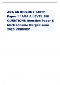 AQA AS BIOLOGY 7401/1  Paper 1 / AQA A LEVEL BIO  QUESTIONS Question Paper &  Mark scheme Merged June  2023 VERIFIED