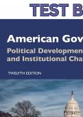 Complete and Comprehensive Test Bank for American Government: Political Development and Institutional Change, 12th Edition by Cal Jillson - Updated Solution Manual Covering All Chapters (1-16).