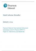 2024 Pearson Edexcel International Advanced Subsidiary Level mark scheme In Physics, (WPH11) Paper 01: Mechanics and Materials