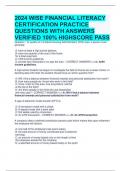 2024 WISE FINANCIAL LITERACY CERTIFICATION PRACTICE QUESTIONS WITH ANSWERS VERIFIED 100% HIGHSCORE PASS