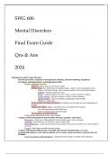 (ASU) SWG 606 MENTAL DISORDERS FINAL EXAM GUIDE QNS & ANS 2024.