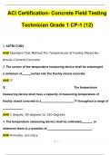 ACI Certification- Concrete Field Testing Technician Grade 1 CP-1 (12) Questions and Answers (2024 / 2025) Updated Latest (Verified Answers)