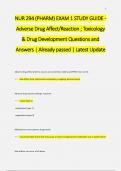 NUR 294 (PHARM) EXAM 1 STUDY GUIDE -  Adverse Drug Affect/Reaction ; Toxicology  & Drug Development Questions and  Answers | Already passed | Latest Update 