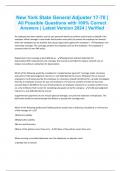 New York State General Adjuster 17-70 | All Possible Questions with 100% Correct Answers | Latest Version 2024 | Verified