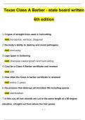 Texas Class A Barber State Board Written 6th Edition Latest 2024 Questions and Answers 2024 / 2025 (Verified Answers by Expert)