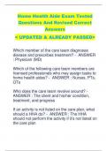 Home Health Aide Exam Tested  Questions And Revised Correct  Answers < UPDATED & ALREADY PASSED>