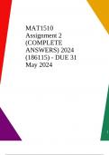 MAT1510 Assignment 2 (COMPLETE ANSWERS) 2024 (186115) - DUE 31 May 2024