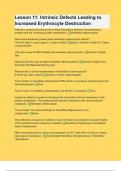 Lesson 11_ Intrinsic Defects Leading to Increased Erythrocyte Destruction Questions with 100% Correct Answers | Verified | Latest Updated 2024