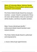 State of Colorado Motor Vehicle Dealer Board Mastery Examination actual exam questions and answers.