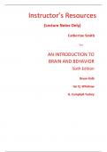 Instructor Manual (Lecture Notes Only) for An Introduction to Brain and Behavior 6th Edition By Bryan Kolb, Ian Whishaw, Campbell Teskey (All Chapters, 100% Original Verified, A+ Grade)