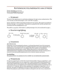 Meetrapport kationische polymerisatie van styreen