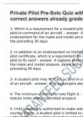 Private Pilot Pre-Solo Quiz with 100% correct answers already graded A+