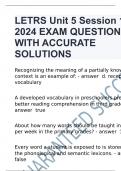 LETRS Unit 5 Session 1 2024 EXAM QUESTIONS WITH ACCURATE SOLUTIONS.