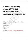 LATEST agronomy  exam WITH ALL  QUESTIONS AND  ANSWERS VERIFIED A+