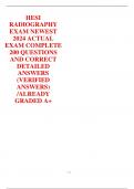 HESI  RADIOGRAPHY  EXAM NEWEST  2024 ACTUAL  EXAM COMPLETE  200 QUESTIONS  AND CORRECT  DETAILED  ANSWERS  (VERIFIED  ANSWERS)  /ALREADY  GRADED A+