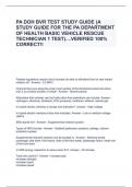 PA DOH BVR TEST STUDY GUIDE (A STUDY GUIDE FOR THE PA DEPARTMENT OF HEALTH BASIC VEHICLE RESCUE TECHNICIAN 1 TEST)....VERIFIED 100% CORRECT!!