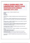 CSMLS GUIDELINES FOR LABORATORY SAFETY EXAM QUESTIONS WITH CORRECT ANSWERS 100% 2024