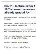 bio 210 lecture exam 1 with 100% correct answers already graded A+