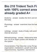 Bio 210 Trident Tech Final with 100% correct answers already graded A+